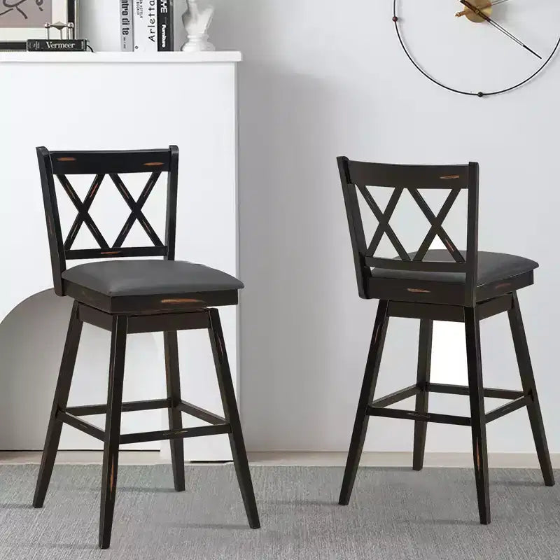 Barstools Swivel Bar Height Chairs with Rubber Wood Legs Black/White