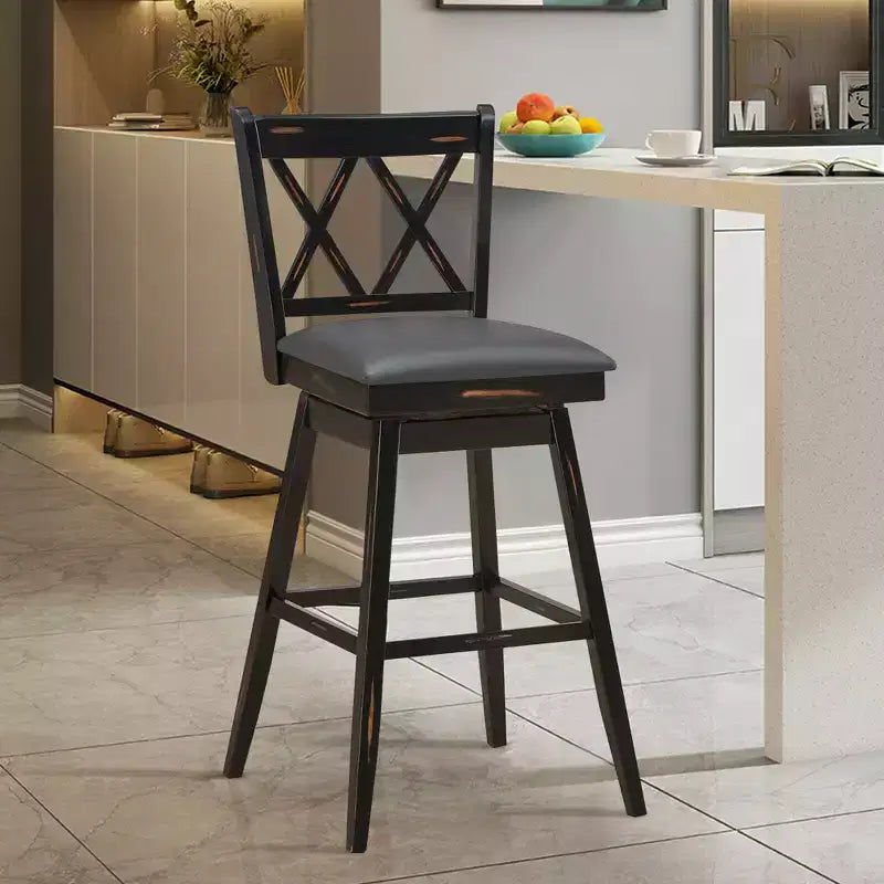 Barstools Swivel Bar Height Chairs with Rubber Wood Legs Black/White