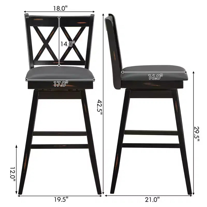 Barstools Swivel Bar Height Chairs with Rubber Wood Legs Black/White
