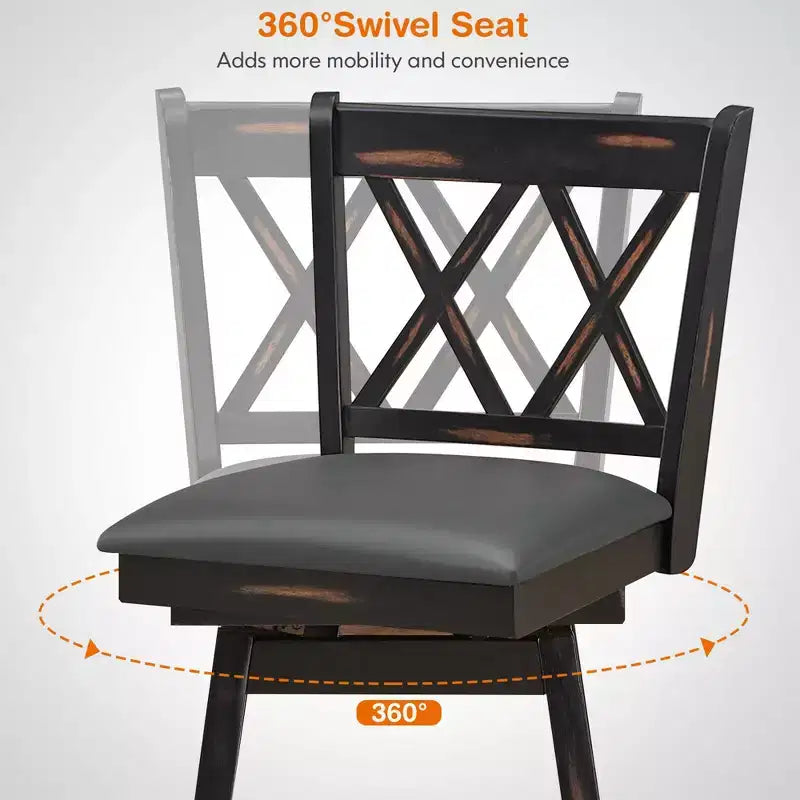 Barstools Swivel Bar Height Chairs with Rubber Wood Legs Black/White