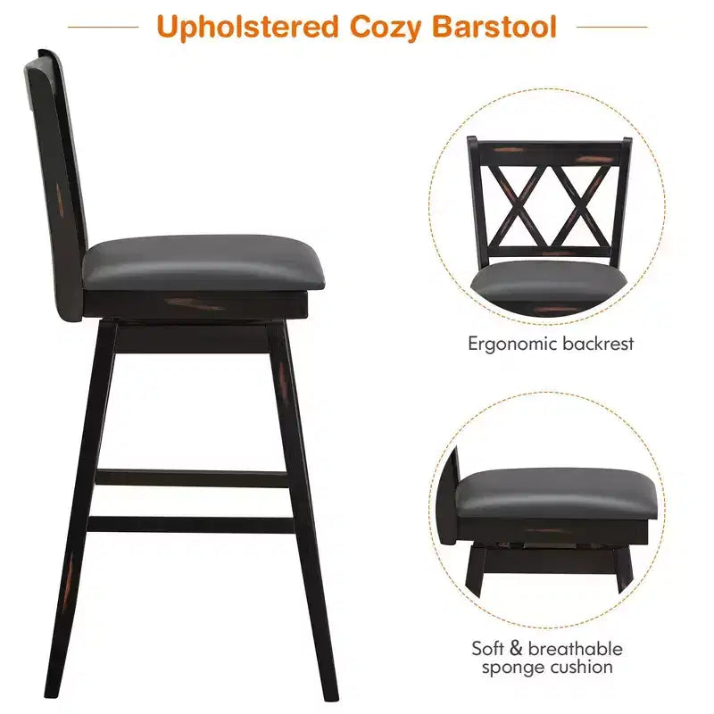 Barstools Swivel Bar Height Chairs with Rubber Wood Legs Black/White