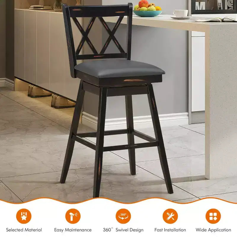 Barstools Swivel Bar Height Chairs with Rubber Wood Legs Black/White