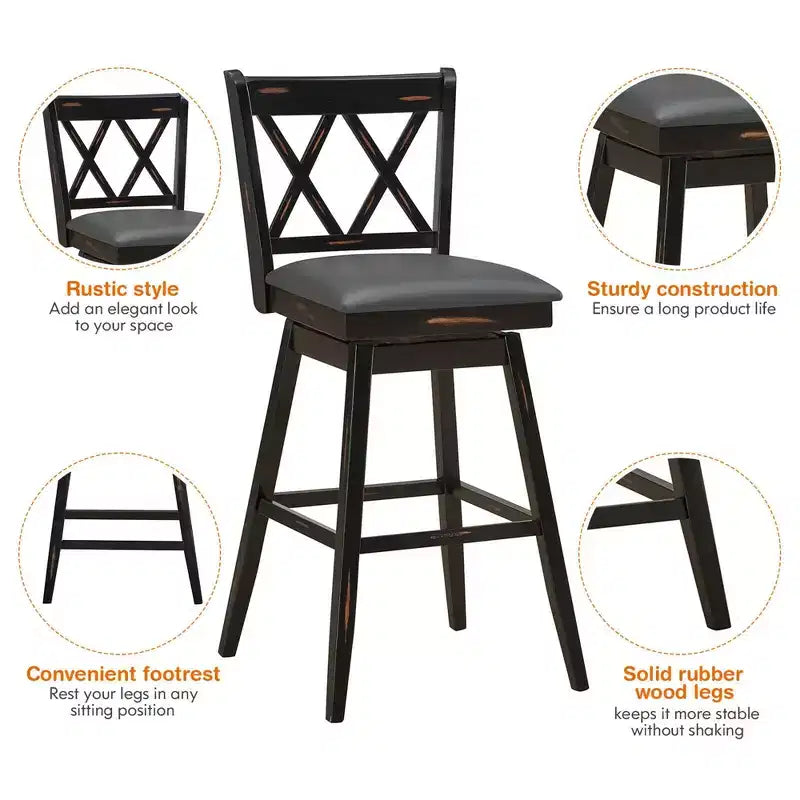 Barstools Swivel Bar Height Chairs with Rubber Wood Legs Black/White