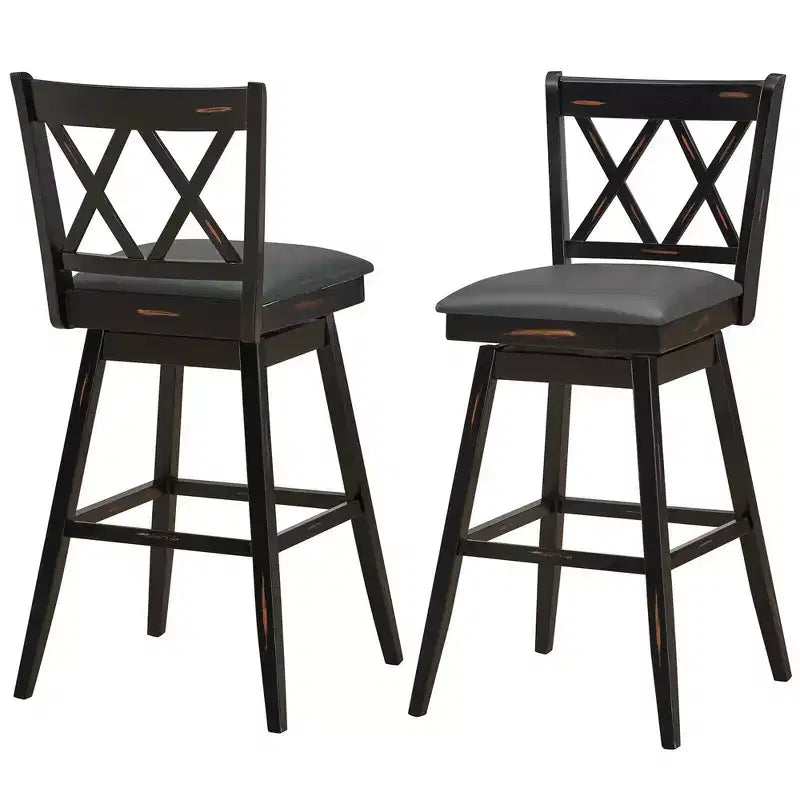 Barstools Swivel Bar Height Chairs with Rubber Wood Legs Black/White