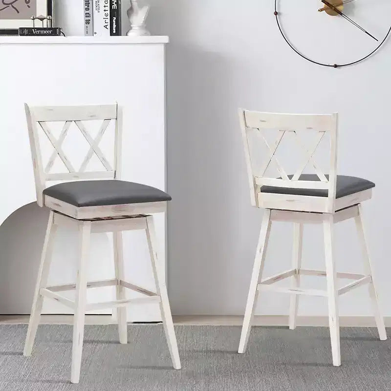 Barstools Swivel Bar Height Chairs with Rubber Wood Legs Black/White