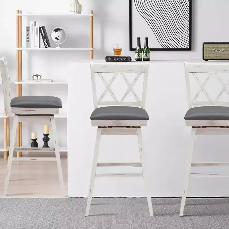 Barstools Swivel Bar Height Chairs with Rubber Wood Legs Black/White