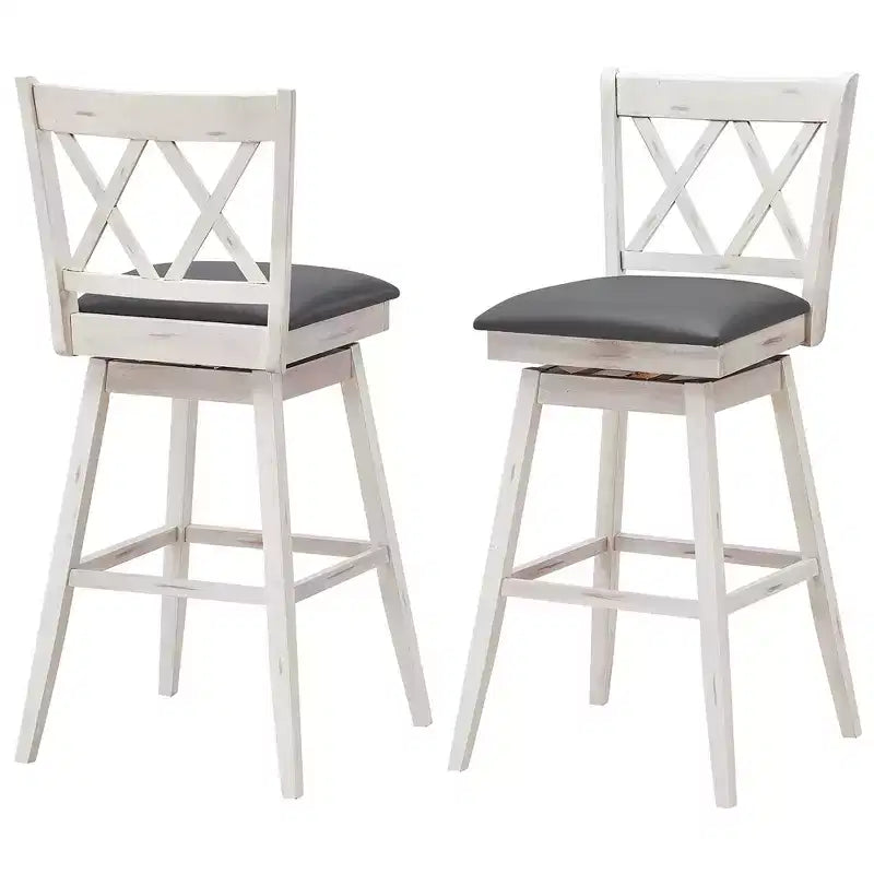 Barstools Swivel Bar Height Chairs with Rubber Wood Legs Black/White