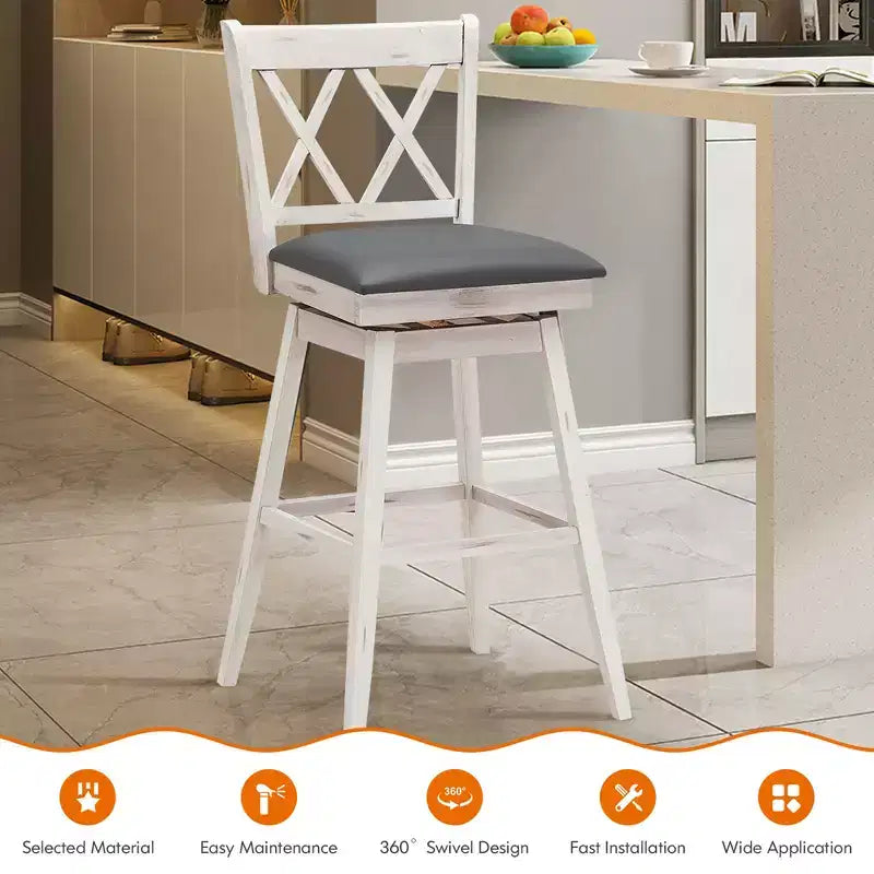 Barstools Swivel Bar Height Chairs with Rubber Wood Legs Black/White