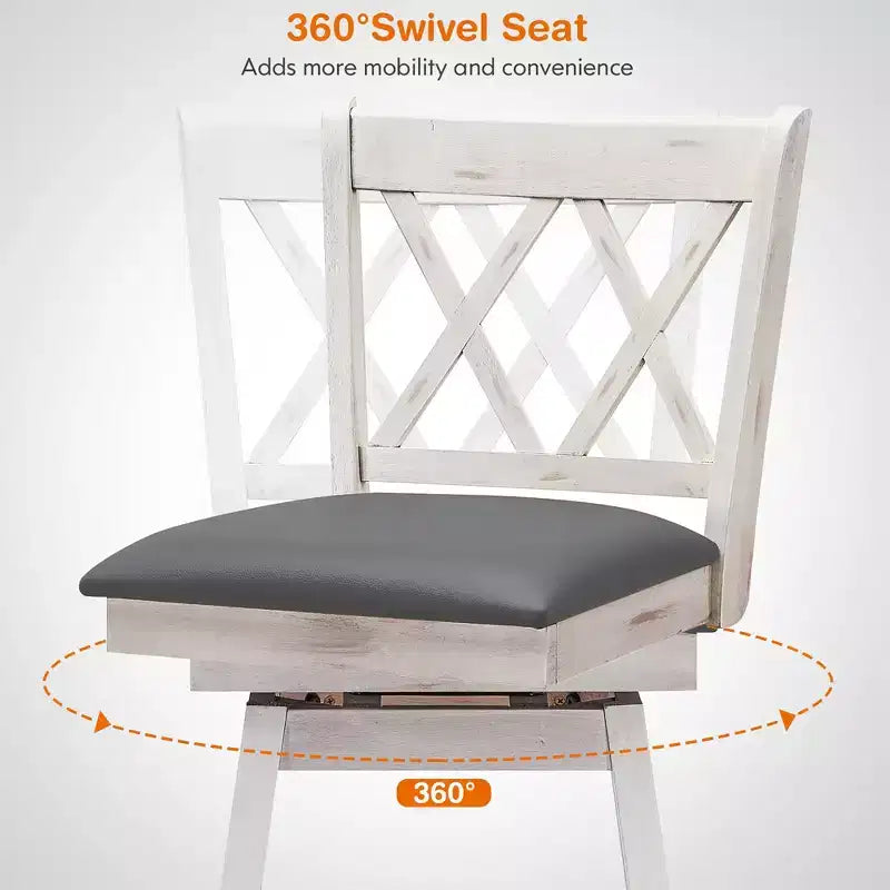 Barstools Swivel Bar Height Chairs with Rubber Wood Legs Black/White
