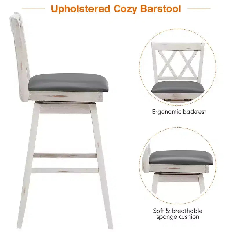 Barstools Swivel Bar Height Chairs with Rubber Wood Legs Black/White