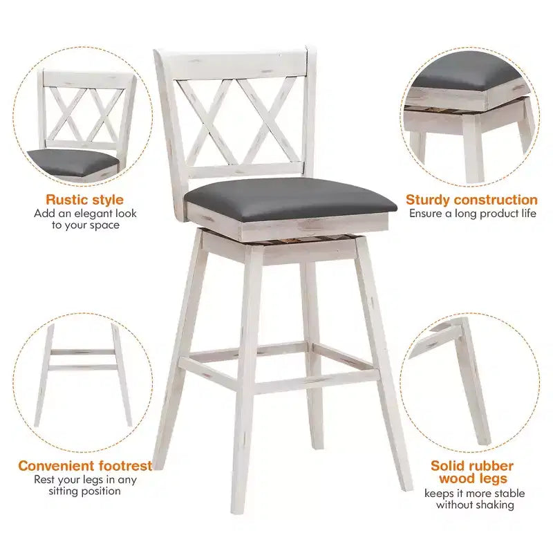 Barstools Swivel Bar Height Chairs with Rubber Wood Legs Black/White