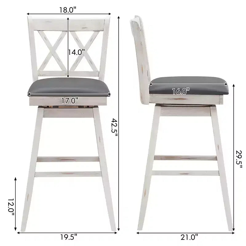 Barstools Swivel Bar Height Chairs with Rubber Wood Legs Black/White
