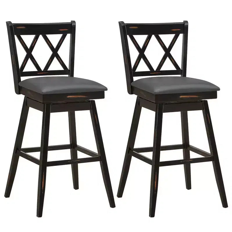 Barstools Swivel Bar Height Chairs with Rubber Wood Legs Black/White