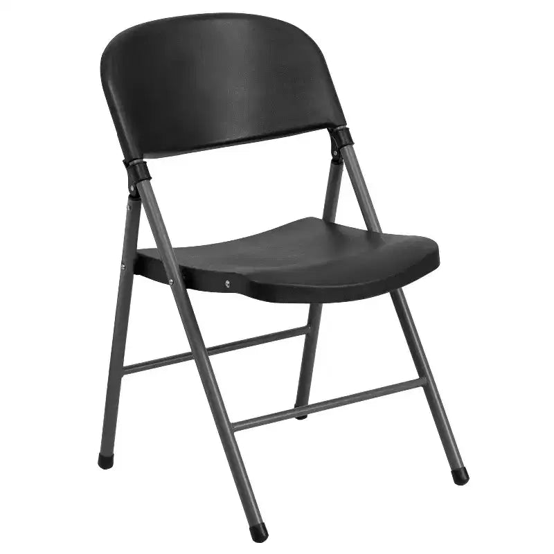 6 Pack 330 lb. Capacity Black Plastic Folding Chair - Charcoal Frame - Event Chair