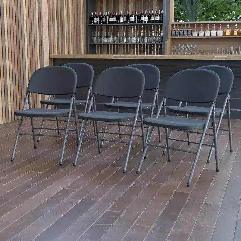 6 Pack 330 lb. Capacity Black Plastic Folding Chair - Charcoal Frame - Event Chair