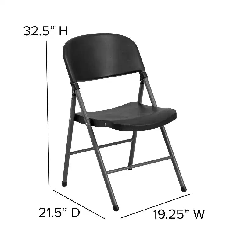6 Pack 330 lb. Capacity Black Plastic Folding Chair - Charcoal Frame - Event Chair