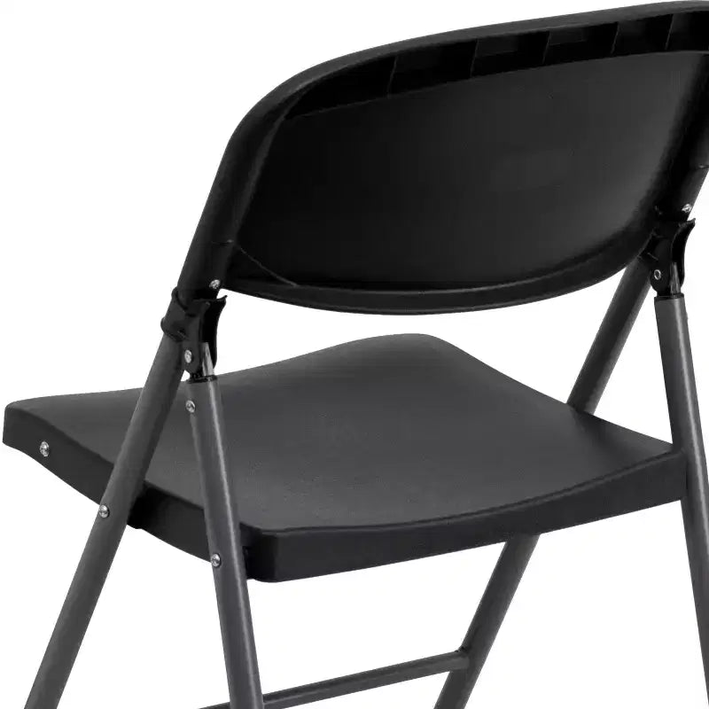 6 Pack 330 lb. Capacity Black Plastic Folding Chair - Charcoal Frame - Event Chair