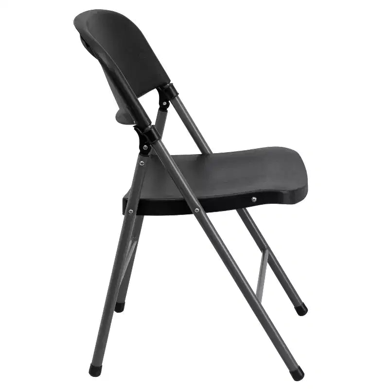 6 Pack 330 lb. Capacity Black Plastic Folding Chair - Charcoal Frame - Event Chair