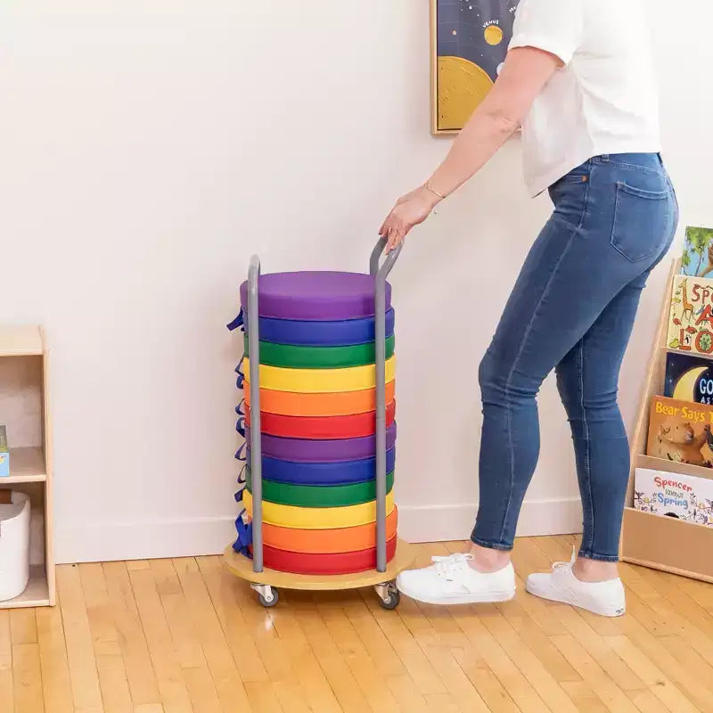 Floor Cushion Mobile Storage Cart with Swivel Casters, Classroom Organization, Silver