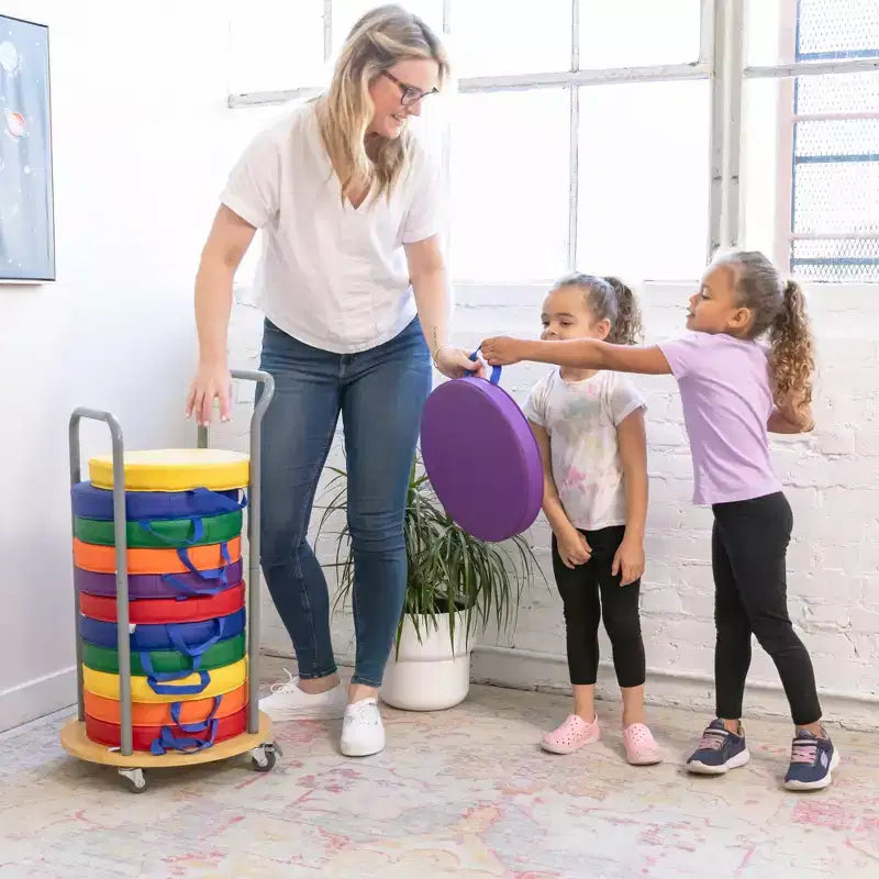Floor Cushion Mobile Storage Cart with Swivel Casters, Classroom Organization, Silver