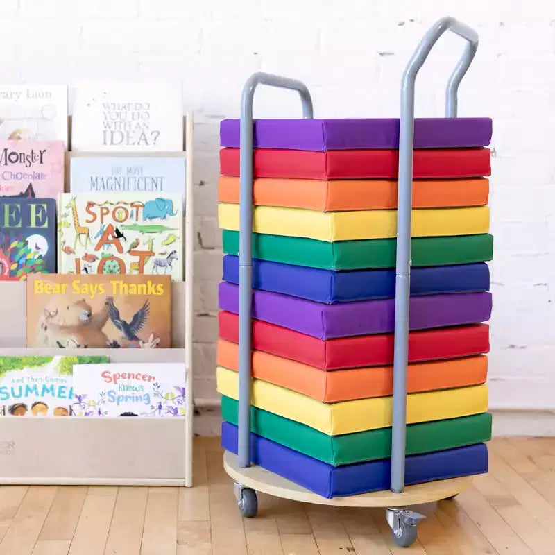 Floor Cushion Mobile Storage Cart with Swivel Casters, Classroom Organization, Silver
