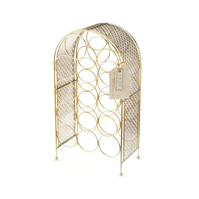 Twine Trellis Wine Rack, Holds 14 Bottles, Gold Countertop Wine Storage, Cast Iron