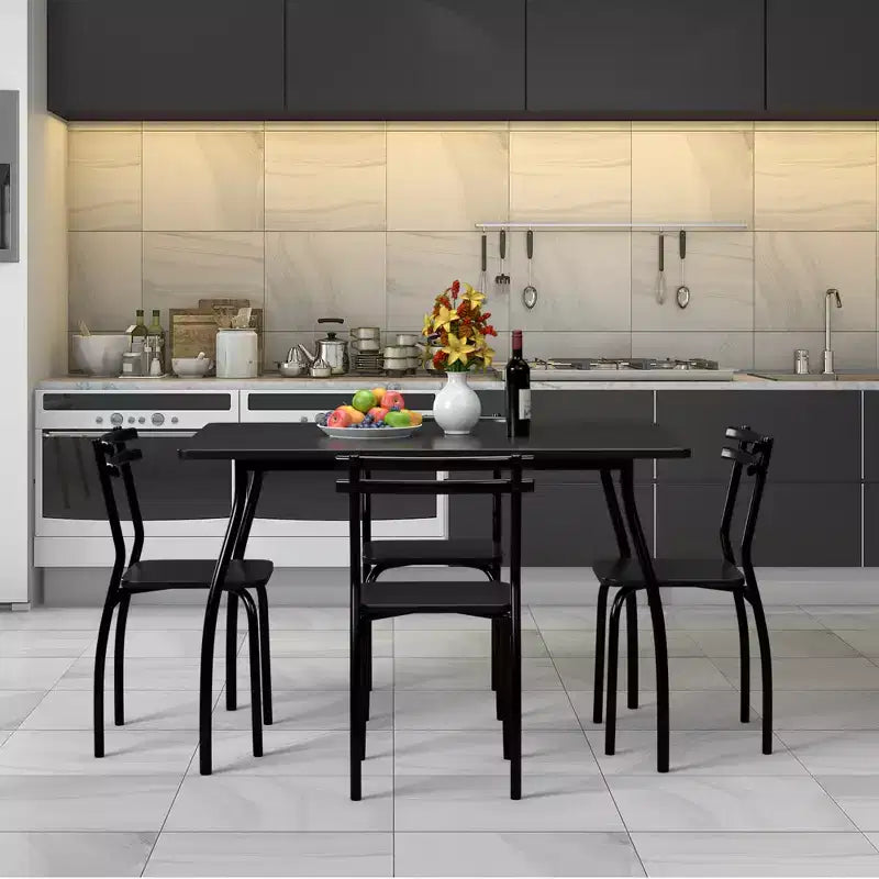 5 Pcs Dining Set Table 30'' And 4 Chairs Home Kitchen Room Breakfast Furniture Black