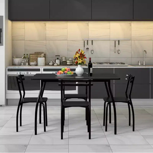 5 Pcs Dining Set Table 30'' And 4 Chairs Home Kitchen Room Breakfast Furniture Black