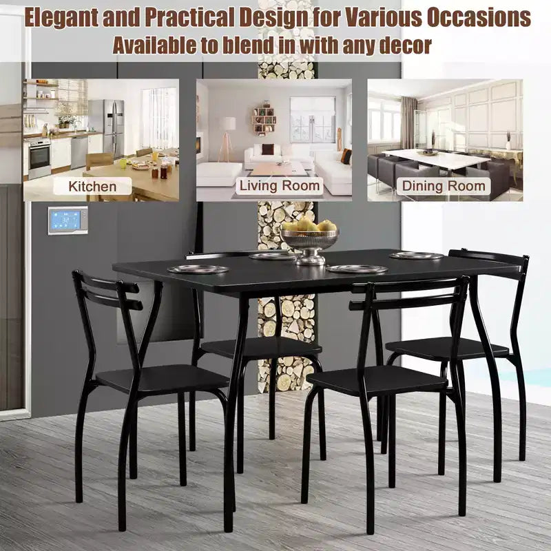 5 Pcs Dining Set Table 30'' And 4 Chairs Home Kitchen Room Breakfast Furniture Black
