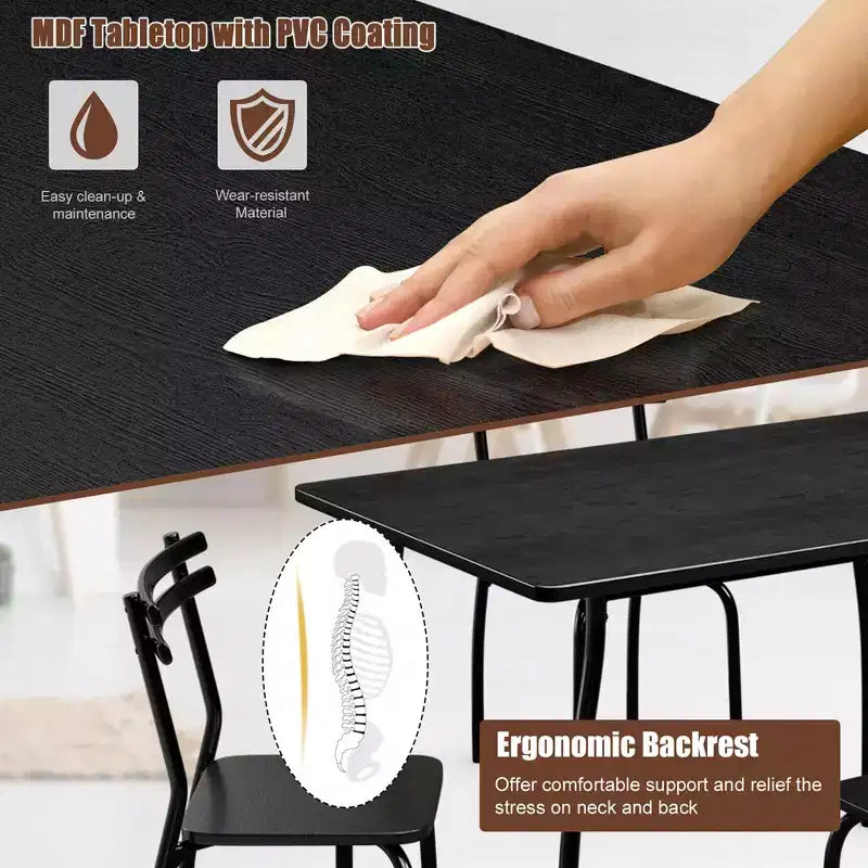 5 Pcs Dining Set Table 30'' And 4 Chairs Home Kitchen Room Breakfast Furniture Black