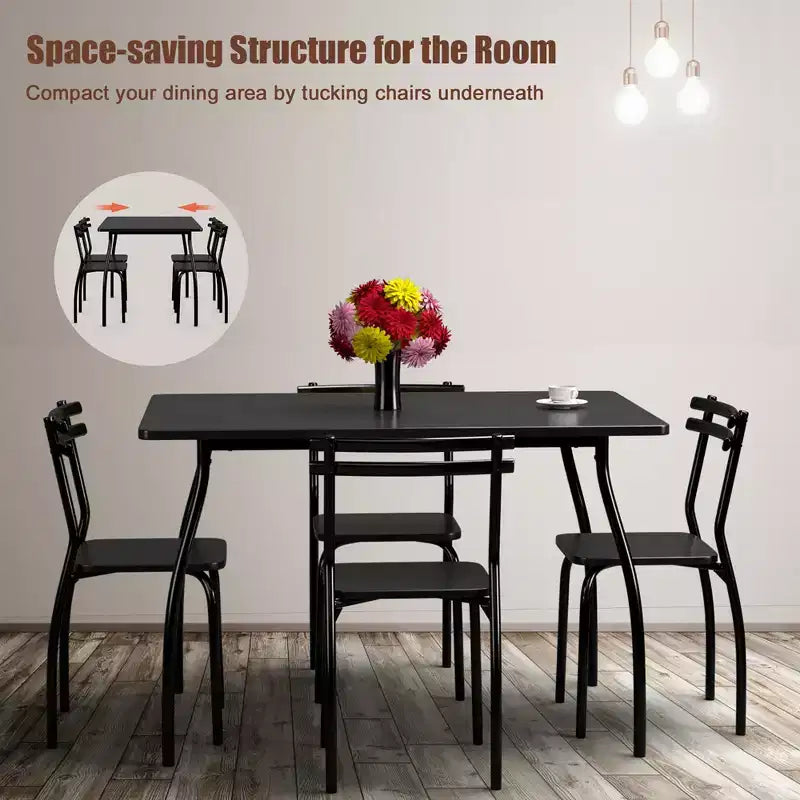 5 Pcs Dining Set Table 30'' And 4 Chairs Home Kitchen Room Breakfast Furniture Black