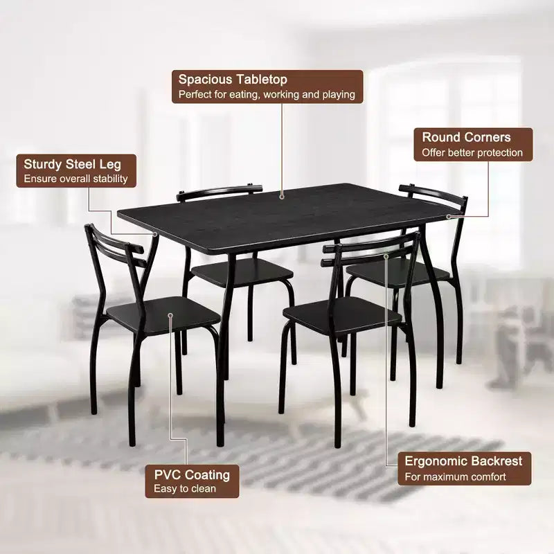 5 Pcs Dining Set Table 30'' And 4 Chairs Home Kitchen Room Breakfast Furniture Black