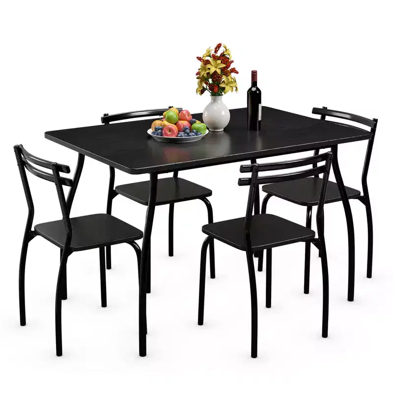 5 Pcs Dining Set Table 30'' And 4 Chairs Home Kitchen Room Breakfast Furniture Black