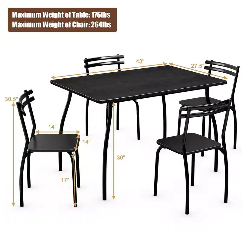 5 Pcs Dining Set Table 30'' And 4 Chairs Home Kitchen Room Breakfast Furniture Black