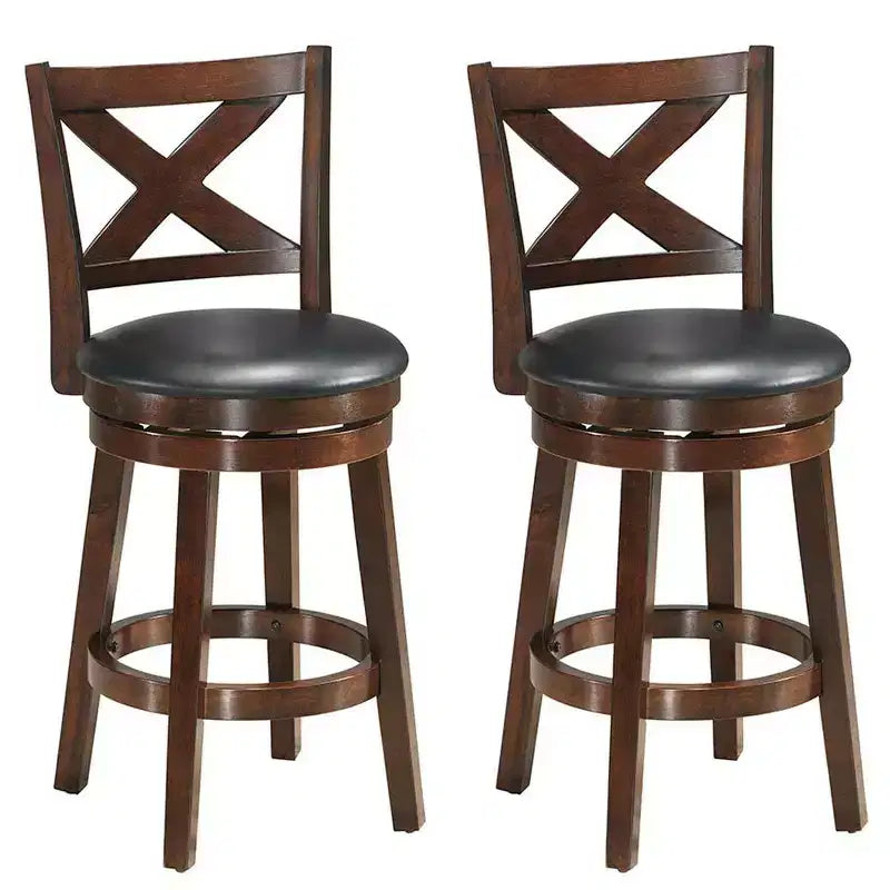 Costway Set of 2 Bar Stools 24'' Height Wooden Swivel Backed Dining Chair Home Kitchen Cross Back