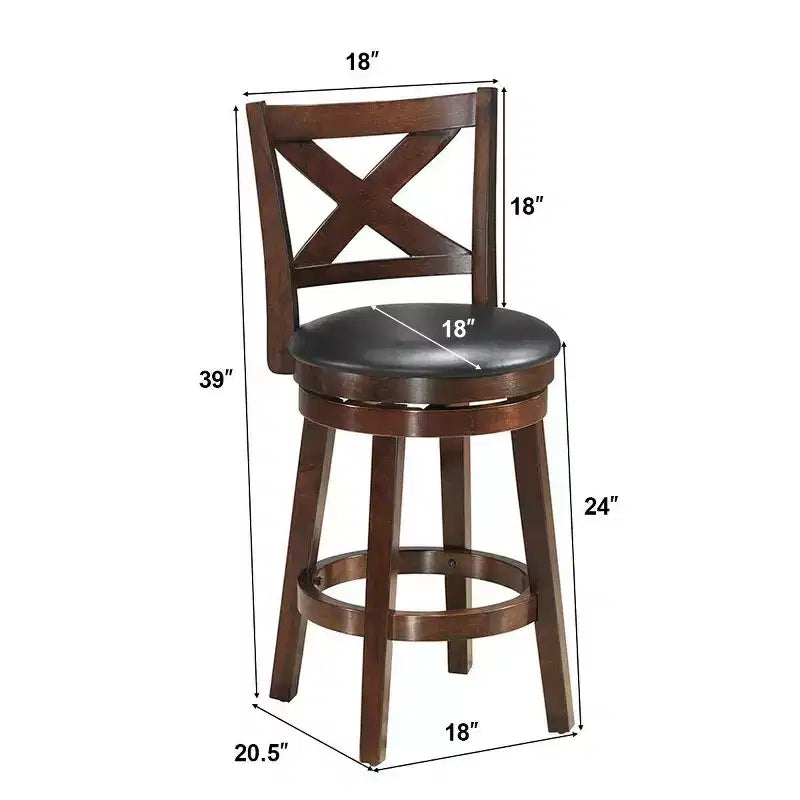 Bar Stools 24'' Height Wooden Swivel Backed Dining Chair Home Kitchen Cross Back