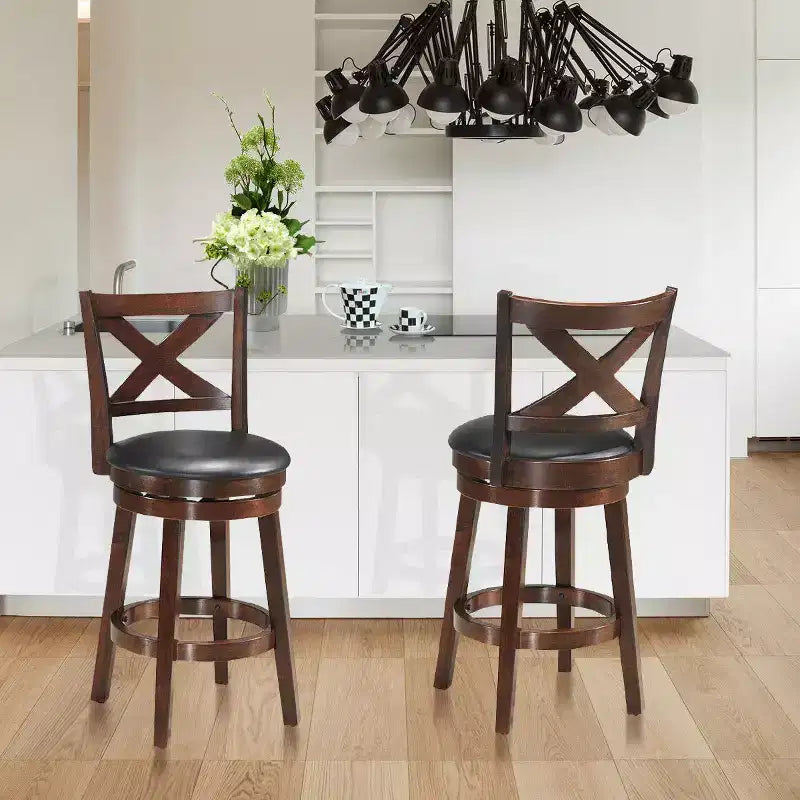 Bar Stools 24'' Height Wooden Swivel Backed Dining Chair Home Kitchen Cross Back