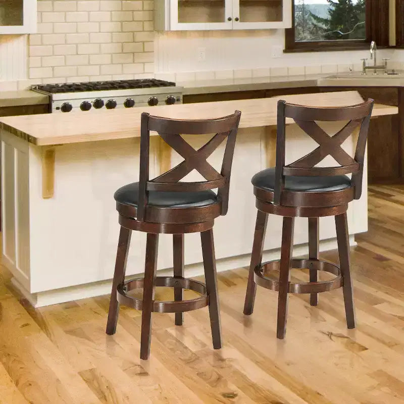 Bar Stools 24'' Height Wooden Swivel Backed Dining Chair Home Kitchen Cross Back