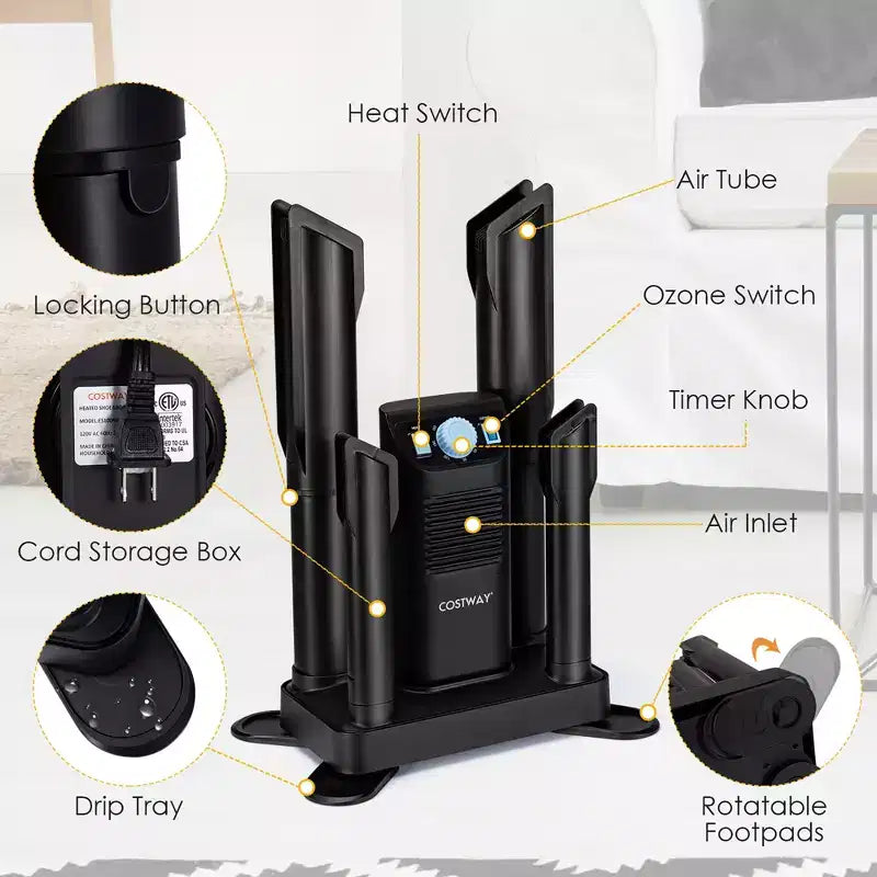 Electric Shoe Boot Dryer 4 Shoes W/ 180 Mins Timer