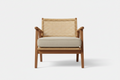 Mid Century Modern Accent Chair, Comfy Living Room Chairs with Sturdy Wood Legs, Rattan Backrest & Beige Thick Linen Cushion, Armchair (2 PCS)