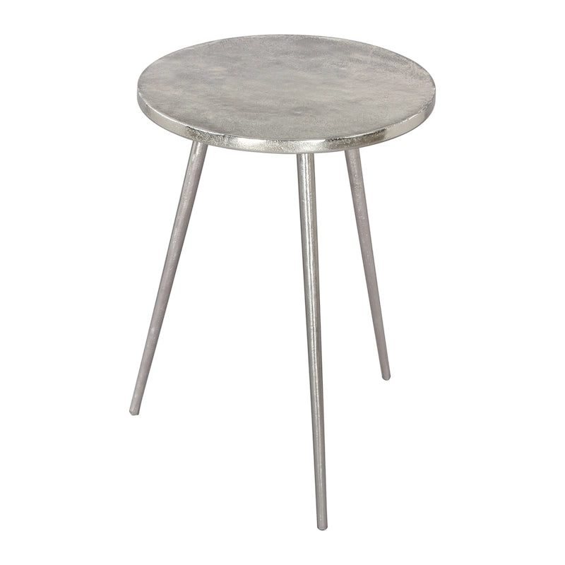 Tavolino d'appoggio in fusione di alluminio color argento, stile Boho Chic
