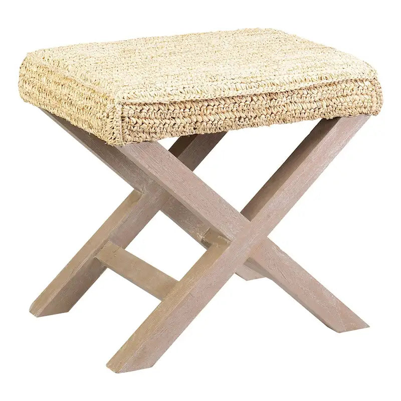 Pouf costiero fatto a mano in raffia naturale e legno
