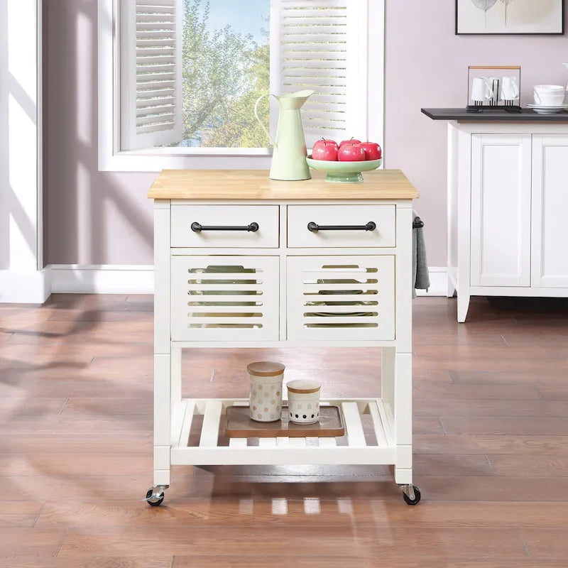 Carrello da cucina rustico con piano in granito e rotelle