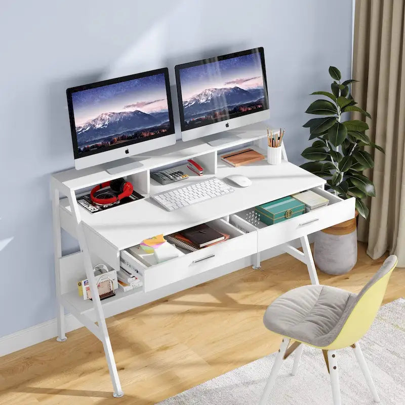Scrivania per computer da 47 pollici con cassetti e ripiano porta monitor integrato