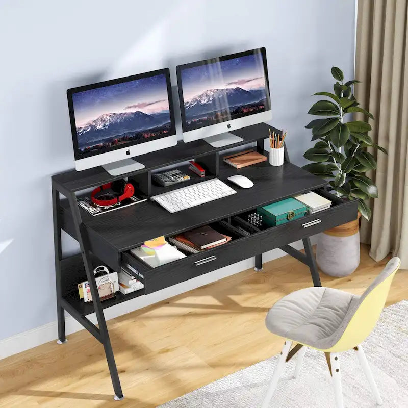 Scrivania per computer da 47 pollici con cassetti e ripiano porta monitor integrato