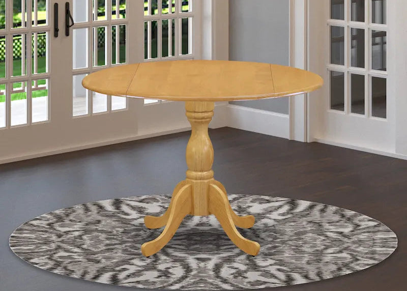 East West Furniture Dublin Modern Kitchen Table - a Round Dining Table Top with Dropleaf & Pedestal Base, (Finish Option)