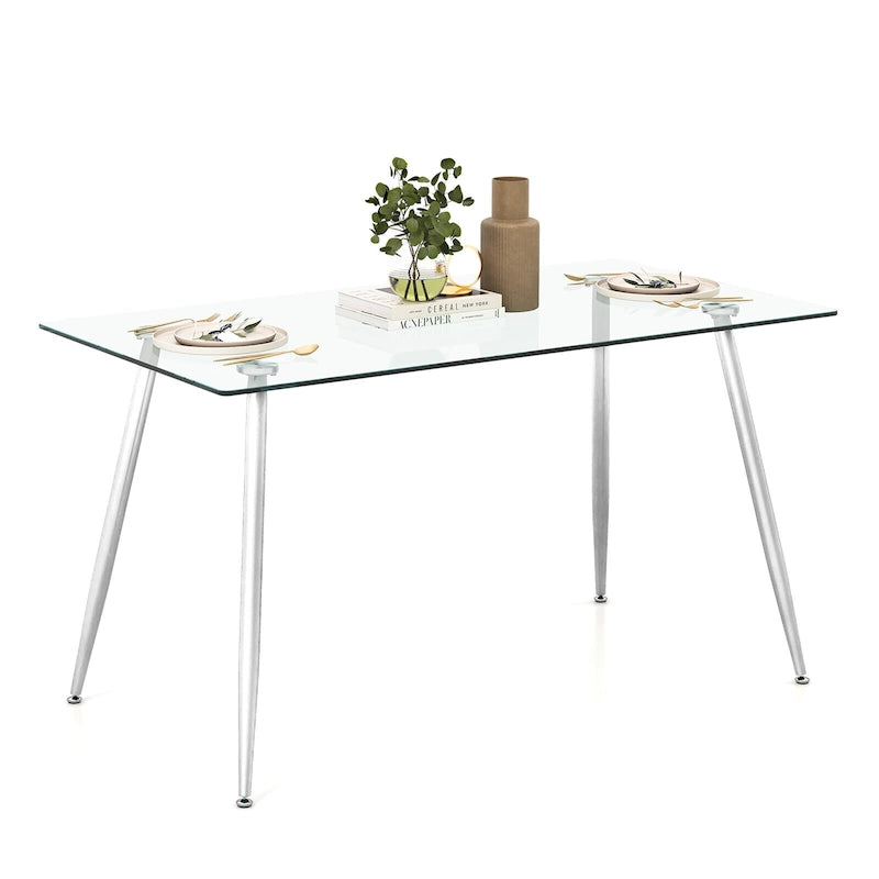 Tavolo da pranzo moderno in vetro rettangolare con metallo