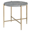Tavolino con piano ovale in marmo e supporto a X - Grigio e Oro - 26 L x 26 P x 23.62 A Pollici